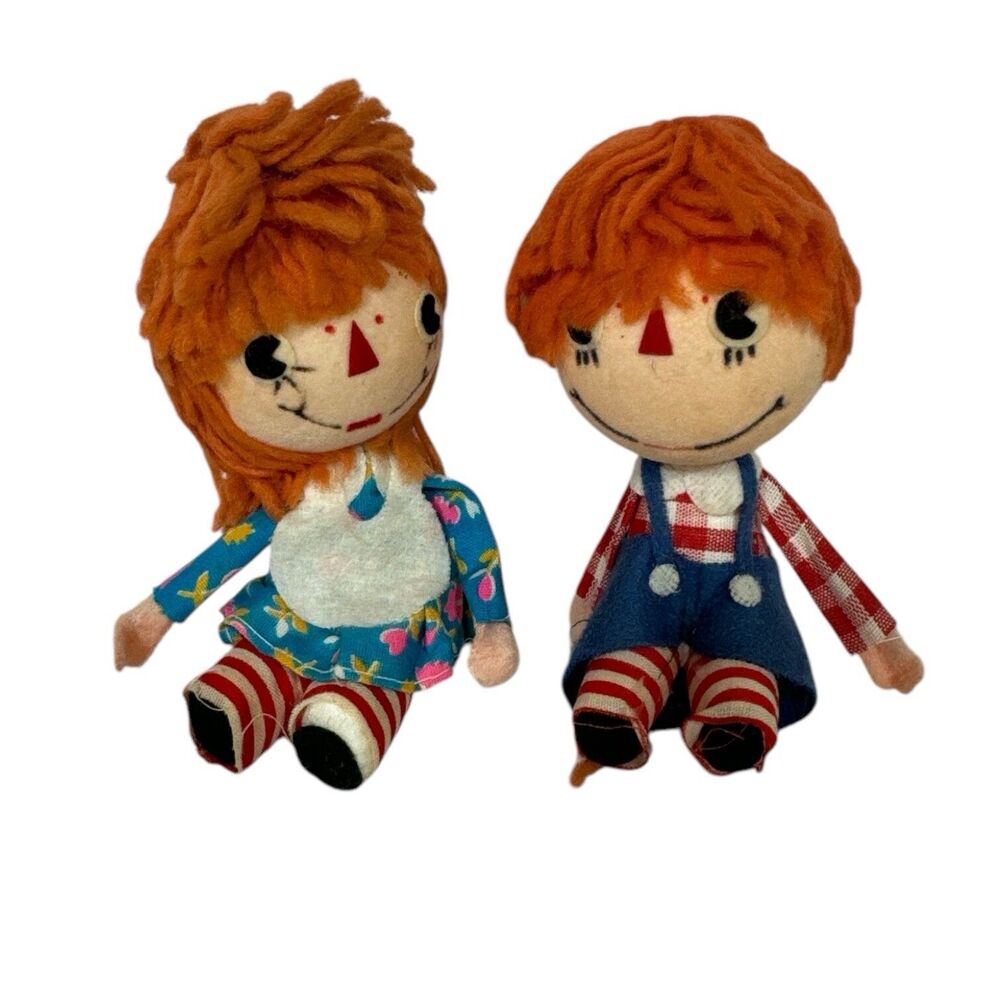 Vintage MCM Raggedy Ann Doll Big Head Christmas Flocked Ornaments